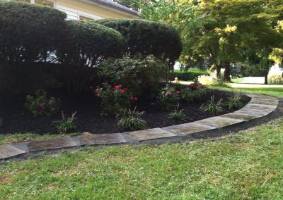 Landscape project with a walkway and planted bushes